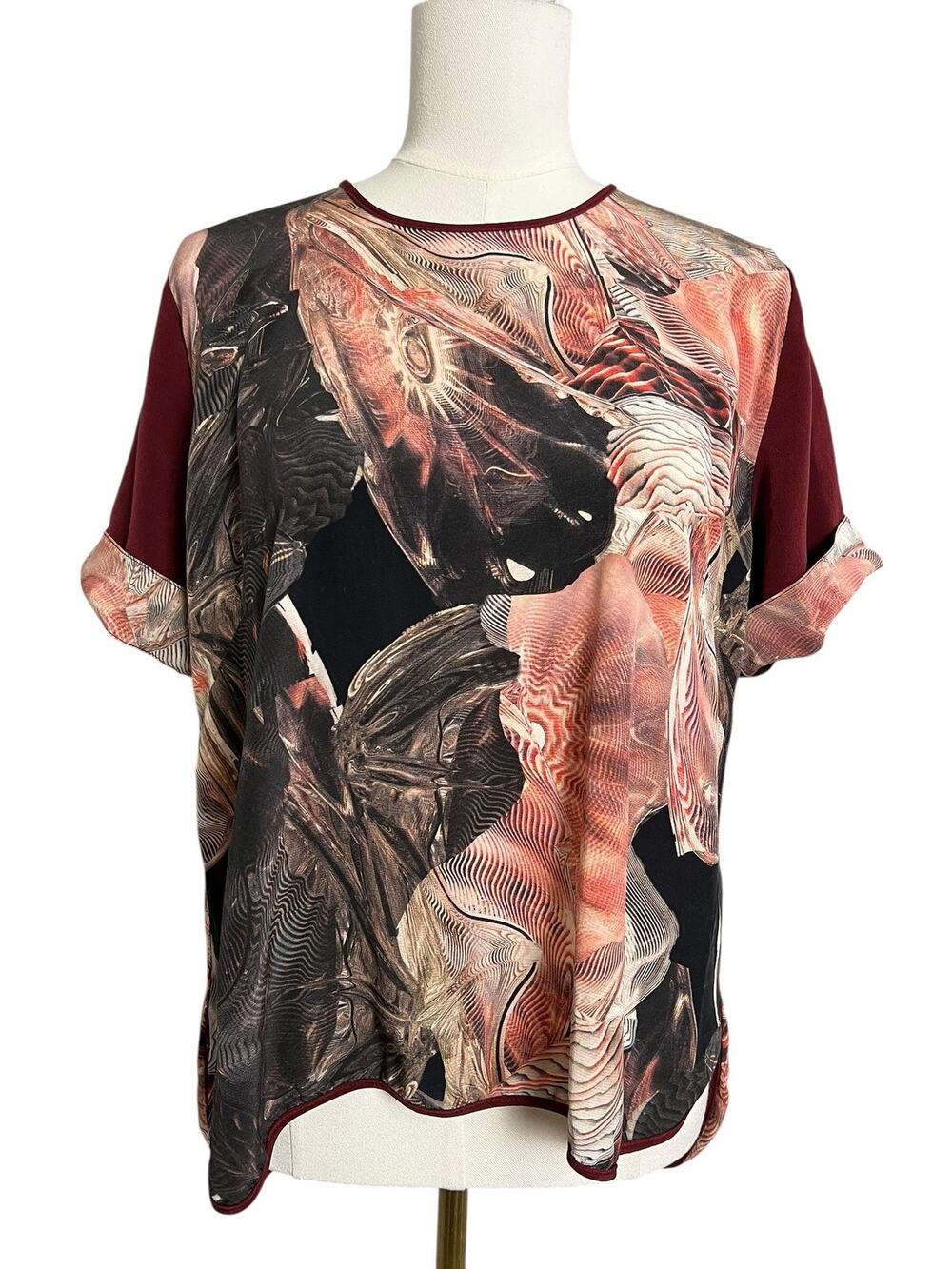 Abstract Space Galaxy Print Blouse Womens Short Sleeve Crew Neck High Low Nerd